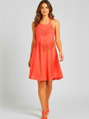 J Gee Pink Coral Sleeveless Lace Summer Beach Resort Wear Dress Womens size 1 X